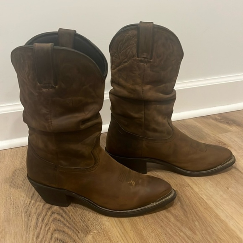 Slouch Boot Tan 8M Steel Accent Tip Leather Boots